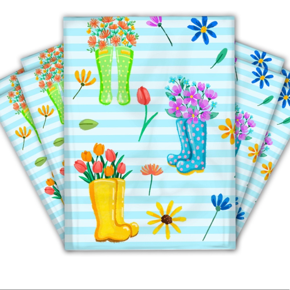 25 10X13 Rain Boots Flowers Poly Mailers Flat Shipping Envelopes CLEARANCE - Picture 4 of 5